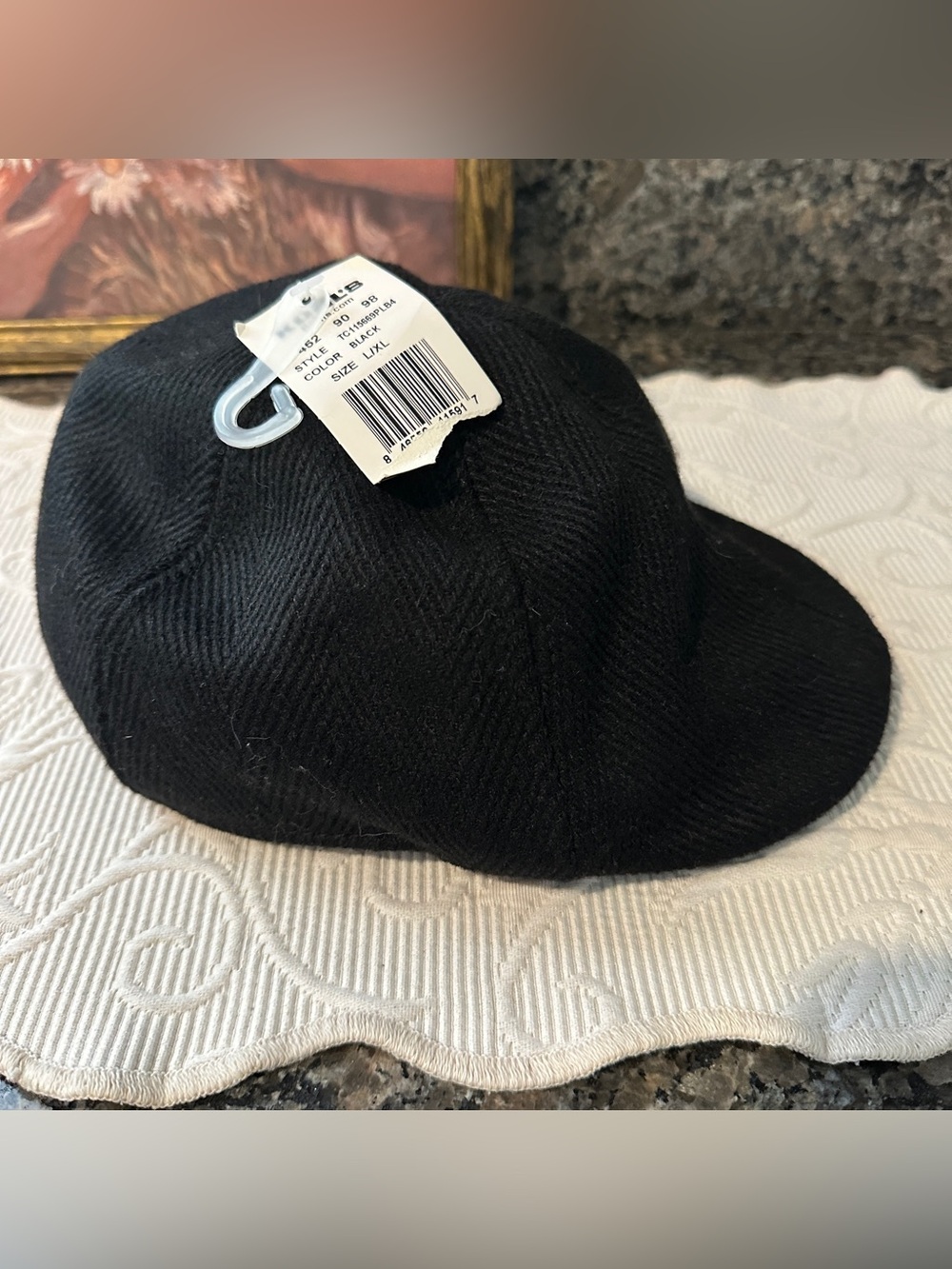 Vintage Stone Black Flat Cap Newsboy Herringbone Twill Wool Blend Peaky Blinders
